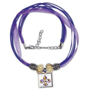 LSU Tigers Lifetiles Necklace with Beads & Purple Ribbon